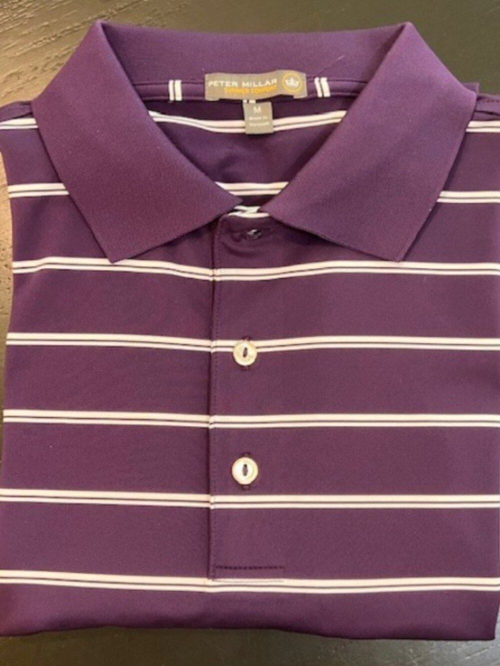 Peter Millar Summer Comfort Polo Shirt Mens Med Purple/White Stripe Golf